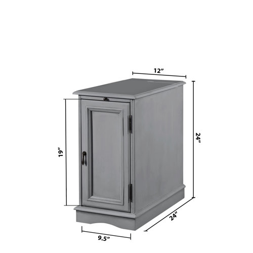 Red Barrel Studio® Fenisha Solid Wood Tray Top Block End Table with Storage and BuiltIn Outlets